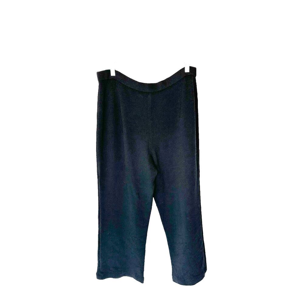 St. John Caviar Black Santana Knit Pull On Wide Leg Cropped Pants Size 12